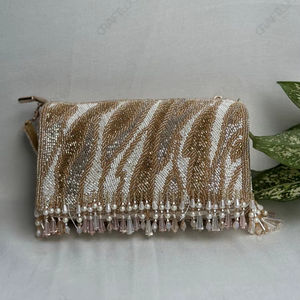 Bolso de Mano de Lujo con Cuentas Doradas y Flecos de Cristal, Bolso de Fiesta de Diseño para Mujer, para Bodas, Cócteles y Eventos - Product Image 1