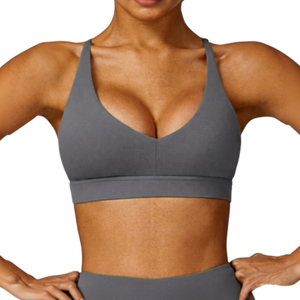 Women's Deep V-<b>Neck</b> Racerback Yoga Sports <b>Bra</b> Medium Support Solid Green Spandex Polyester - Product Image 5