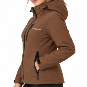Chaqueta softshell con capucha para mujer, para exteriores, con cremallera completa, cierre frontal liso, diseño de capucha ajustable, bolsillo seguro en el pecho, ajuste cómodo - Product Image 3