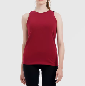 Camiseta sin mangas roja para mujer, con logo personalizado, de algodón liso, corte ajustado, informal, para verano, al por mayor - Product Image 1