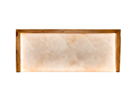 Comptoir de réception contemporain en bois et onyx rétroéclairé sur mesure de luxe pour bureau, hall d'hôtel, salon, centre commercial