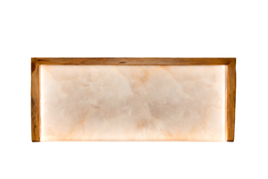 Comptoir de réception contemporain en bois et onyx rétroéclairé sur mesure de luxe pour hall d'hôtel, bureau, salon, centre commercial - Product Image 1