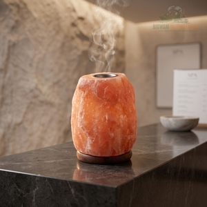 Lámpara Difusora de Aceite Aromático de Sal del Himalaya Natural, Quemador de Aceite Esencial Hecho a Mano, Luz Nocturna con Base de Madera para Spa - Product Image 2