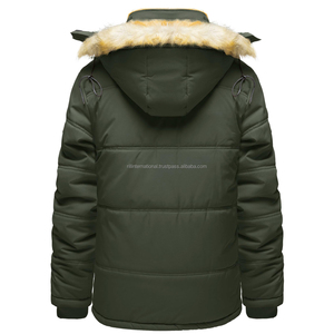 Parka à capuche vert olive pour homme, tendance du moment, avec doublure en fourrure, doublure en polaire épaisse, fermeture éclair, vêtement d'extérieur décontracté, toile imperméable - Product Image 6