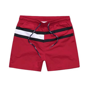 Shorts de bain pour hommes bleus avec bande latérale rouge, blanche et noire, séchage rapide, taille à cordon de serrage, décontractés - Product Image 5