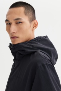 Men's Navy Hooded Blouson <b>Jacket</b> Zipper Closure Casual Style Windproof Polyester Autumn Wear - Product Image 3