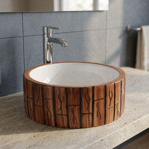 Modern Brown Printed Round Ceramic Countertop Wash Basin Artistic Bathroom Vanity Sink Bowl Lavabo - Product Image 5