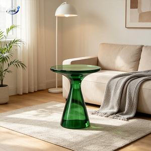 Mesa de Centro de Resina Translúcida Verde con Pedestal de Reloj de Arena, Mueble Moderno y Minimalista para Sala de Estar - Product Image 2