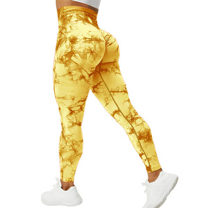 Leggings de yoga taille haute à séchage rapide pour femmes, brodés, en Spandex/Nylon, avec ceinture élastique, longueur intégrale, pour le fitness - Product Image 4