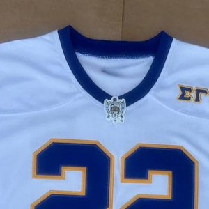 เสื้อฟุตบอลสีดำ-น้ำเงิน SGRho แขนสั้น พิมพ์ลายหมายเลข 22 ชุดกีฬาทีม ชุดกีฬาอเมริกันฟุตบอลแบบกำหนดเองได้ - Product Image 5