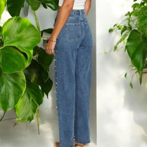 Jeans déchirés sur mesure pour femmes, taille haute, coupe évasée, respirants, en denim, pour tenue décontractée, OEM - Product Image 3