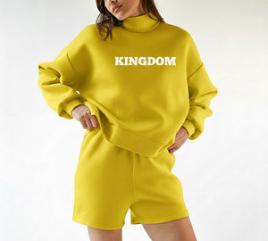 Conjunto de Dos Piezas de Sudadera y Pantalones Cortos Casuales para Mujer con Logotipo Personalizado, Cuello Redondo, Alta Calidad, 100% Algodón, Impermeable y Ecológico - Product Image 5