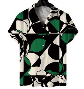 Chemise à manches courtes pour homme, imprimé floral, col en V, tenue décontractée pour les vacances d'été, tissu tissé - Product Image 4