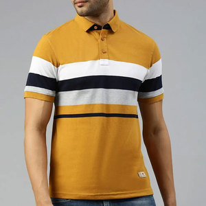 Camiseta Deportiva Transpirable de Algodón a Rayas para Hombre, Manga Corta, Diseño con Bloques de Color, Corte Regular Informal, Color Blanco Mostaza - Product Image 1