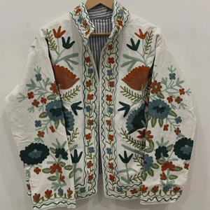 Factory Price Suzani Embroidery Velvet Short Jacket Women Button Winter <b>Coat</b> Bohemian Bomber Jacket Trendy Wholesale <b>Top</b> Product - Product Image 1