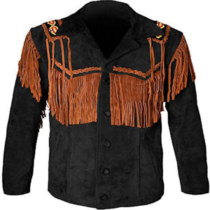 <b>Men's</b> Black <b>Suede</b> Leather <b>Jacket</b> With Orange Back Panel Fringe Embroidery Casual Autumn Wear Custom Wholesale Wholesale - Product Image 2