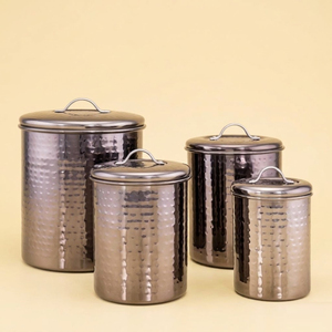 Factory Supply Black Pearl Hammered Stainless Steel Canister Luxury Food Storage <b>Jars</b> for Flour Sugar and Coffee Cheap Price - Product Image 1
