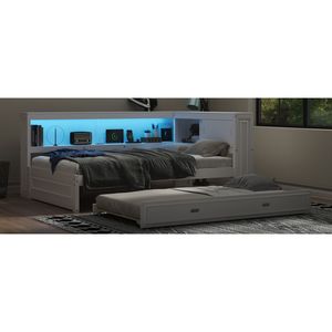 Divano letto matrimoniale bianco in legno con ripiani contenitore e letto estraibile con LED e USB - Product Image 6