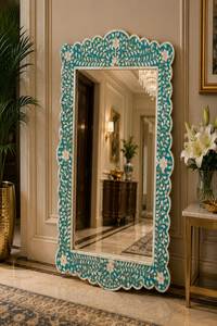 Customized Good Quality Luxurious Handcrafted 100% Natural Wood Bone Inlay Contemporary Modern Stylish Silver Clear <b>Mirror</b> <b>Frame</b> - Product Image 6