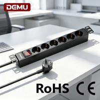 PDU rack 6 prises Schuko, multiprise industrielle 1U avec interrupteur de coupure bipolaire, en alliage d'aluminium T5, certifié CE RoHS