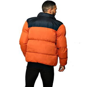Men's Navy <b>Red</b> Color Block Hooded Puffer <b>Jacket</b> Quarter Zip Windproof Casual Winter Coat Thick Polyester Wadding - Product Image 5