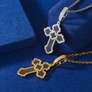 Collier avec pendentif croix en acier inoxydable, plaqué argent, cristal, strass, micro pavé, bijoux religieux pour homme, cadeau - Product Image 2