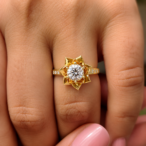 Floral Design Round Cut Diamond <b>Solitaire</b> Engagement <b>Ring</b> 14K 18K Yellow Gold IGI Certified Custom Jewelry Wholesale Supplier - Product Image 2