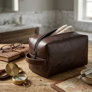 Genuine Leather Toiletry Bag Custom Logo Dopp <b>Kit</b> Mens Travel Wash Bag <b>Shaving</b> <b>Kit</b> Pouch Wholesale Distributor TYG-0201 - Product Image 3