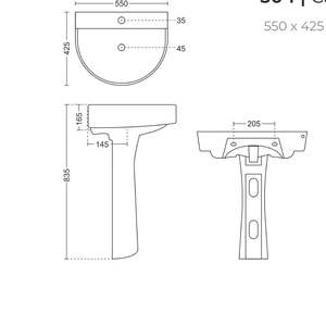 Lavabo de cerámica de alta calidad con pedestal, 550x425x835mm, lavabo de porcelana para baño, lavabo para lavar ropa, conjunto Calix - Product Image 2