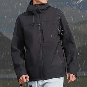Veste imperméable à capuche noire pour homme avec fermeture éclair, vêtements décontractés pour l'extérieur, saison automne, tissu en polyester enduit - Product Image 1