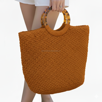 Sac fourre-tout en crochet fait à la main avec poignées en résine de tortue Sac à main tissé d'été élégant pour les femmes Idéal pour les voyages à la plage