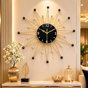 <b>Modern</b> Sunburst <b>Wall</b> <b>Clock</b> Metal Abstract Geometric Design Silent Quartz Analog Hanging <b>Clock</b> for Living Room - Product Image 3