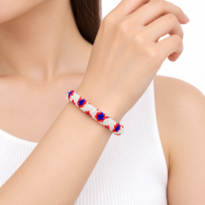 กำไลข้อมือลูกปัดแก้วทำมือจากเนปาลและญี่ปุ่น ขายส่ง สีแดงน้ำเงิน รูปไข่ ทรงโครเชต์ สำหรับผู้หญิงและผู้ชาย ฟรีไซส์ ของขวัญเครื่องประดับ - Product Image 2