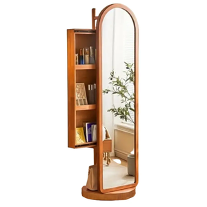Espejo clásico de cuerpo entero con base de caballete de madera, presenta un acabado castaño excepcionalmente rico. Disponible a precio de mayorista. - Product Image 5