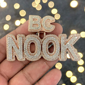 Collar con Colgante Grande de Letra Inicial en Plata 925 Chapada en Oro Rosa con Diamantes Moissanite, Estilo Hip Hop para Hombre - Regalo - Product Image 3