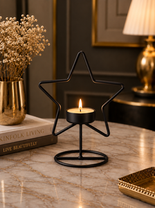 Star Shape Iron Tea Light Holder <b>Black</b> Metal Candle Stand Heat Resistant Home Decoration for Christmas Tabletop Use - Product Image 2