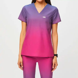 Conjunto de Uniformes Médicos con Degradado Ombre de Moda para Mujer, Top con Cuello en V, Pantalones Jogger, Uniforme de Enfermera, Ropa de Trabajo Elástica para Hospital, Traje Dental - Product Image 3