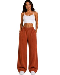 Manufacturer Customized Womens Rust Orange <b>Wide</b> <b>Leg</b> Sweatpants High Waist Loose Fit <b>Lounge</b> Jogger <b>Pants</b> Casual Daily Wear Style - Product Image 1