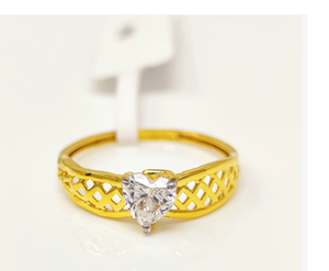 Bague solitaire en or massif 22 carats de luxe pour femme, motif cœur ajouré, en or jaune, cadeau romantique de joaillerie fine - Product Image 1
