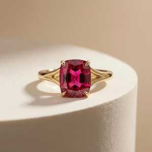 Cushion Cut Ruby Engagement <b>Ring</b> Split Shank Solitaire 925 Sterling Silver 14K Gold Plated July Birthstone Gift - Product Image 4