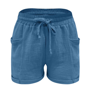 Shorts d'été pour femmes avec cordon de serrage à la taille, coupe droite, décontractés, pour la plage et les vacances, avec poches - Product Image 3