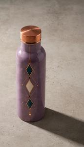 Bouteille d'eau en cuivre émaillée ayurvédique de qualité supérieure, motif losange artistique central, bouteille de sport métallique étanche, fabricant - Product Image 4