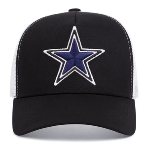 Gorra Unisex de 6 Paneles con Cierre a Presión, Malla Negra, Estrella Bordada en el Panel Frontal, Casual, Ajustable, para Adultos, Primavera/Verano - Product Image 4
