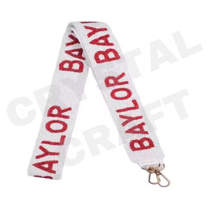 CRYSTAL CRAFT GO <b>BIG</b> RED Beaded Webbing Strap Vintage Fashionable <b>Handbag</b> Accessory Eco-Friendly Metal Hooks White Red Text - Product Image 2