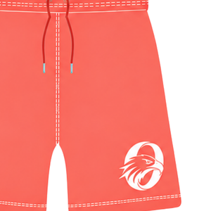 Pantalones Cortos de Rugby Rojo Coral y Blanco con Cordón Ajustable, Cintura Elástica, Ribete en Contraste, Personalizables, Transpirables, para Entrenamiento Deportivo y Deportes de Equipo - Product Image 3