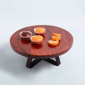 Modern Wooden <b>Cake</b> <b>Stand</b> Round Wood Dessert Display Holder Pedestal with Metal Base for Wedding Party Bakery Dessert Server - Product Image 1