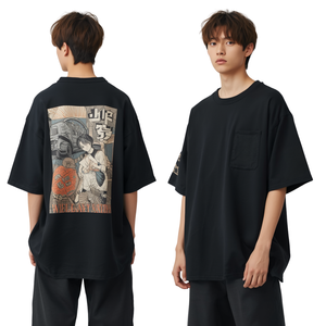 Camiseta de Jersey de Manga Corta para Hombre, Estilo Japonés, Holgada, con Estampado Gráfico, de Algodón, 320g, Cuello Redondo - Product Image 3