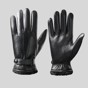 Guantes de Cuero para Invierno, Completos, Térmicos, Aislantes, Resistentes al Viento, para Deportes al Aire Libre, Unisex, Negros, con Cierre de Hebilla - Product Image 2