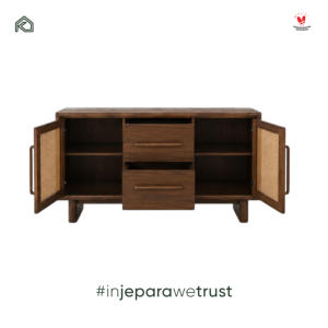 Buffet en bois massif avec portes en rotin naturel, meuble de salon pour hôtel, villa, complexe hôtelier, projet d'aménagement intérieur - Product Image 4