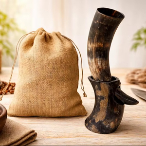 Cuerno Vikingo Artesanal Duradero de 12 Pulgadas con Soporte, Jarra Medieval para Cerveza y una Bolsa de Yute Única se Ofrece con el Cuerno - Product Image 1